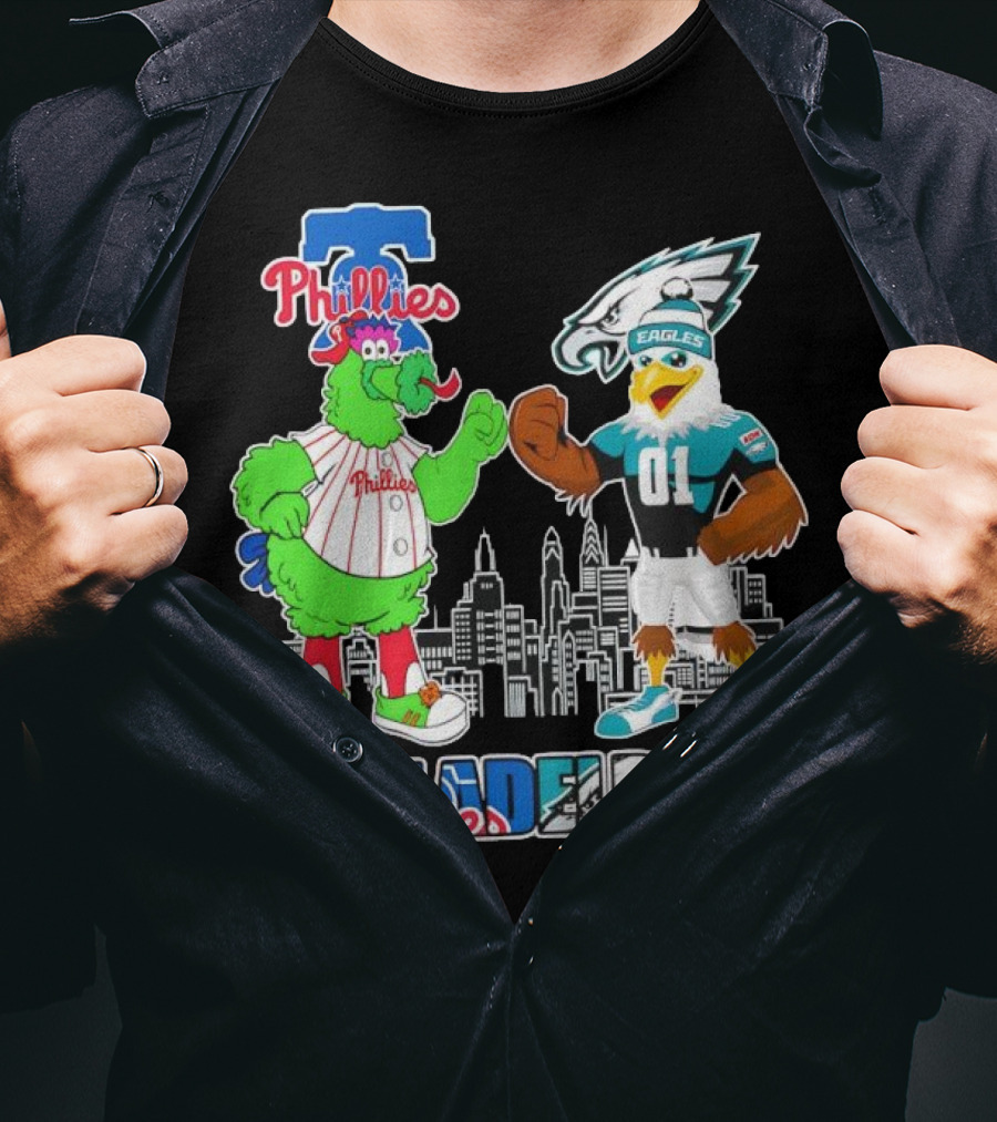 Phillie Phanatic Philadelphia Phillies Swoop Eagles Skyline Philadelphia T-Shirt