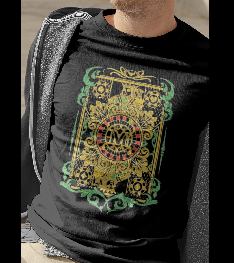 Vegas Matt The King Ornate Card Green Gold Circular M T-Shirt