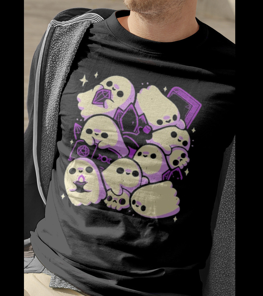 Xmorfina Spooky Cute Ghosts Witchcraft Pentagram Purple Aesthetic T-Shirt