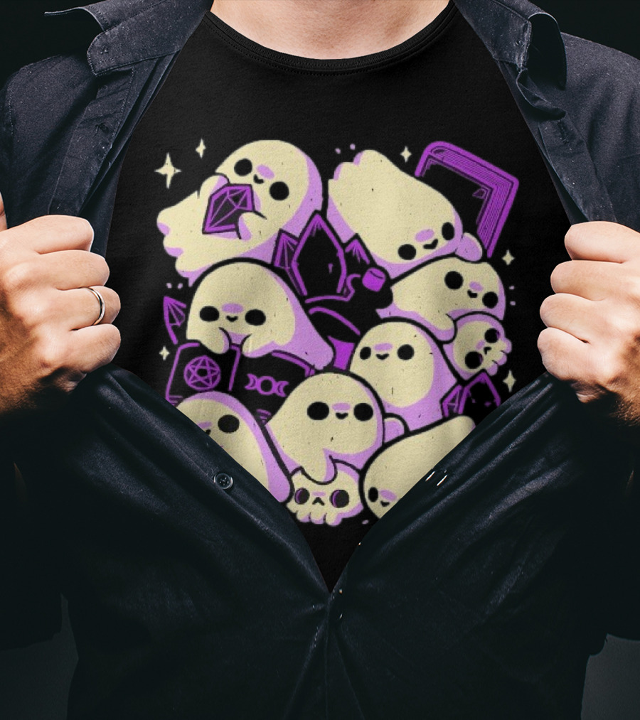 Xmorfina Spooky Cute Ghosts Witchcraft Pentagram Purple Aesthetic T-Shirt