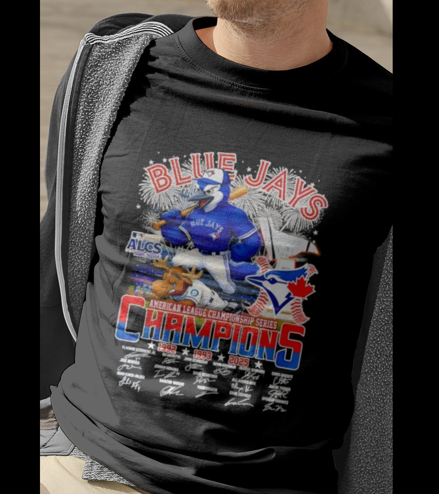 Blue Jays Champions 1992 1993 2025 American League Championship Series ALCS Mascot Signatures T-Shirt