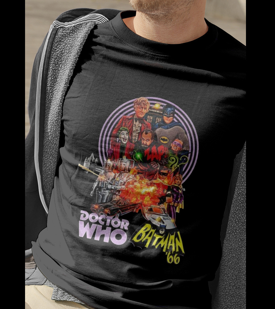 Doctor Who Batman '66 Crossover With Joker And Cybermen Explosions T-Shirt