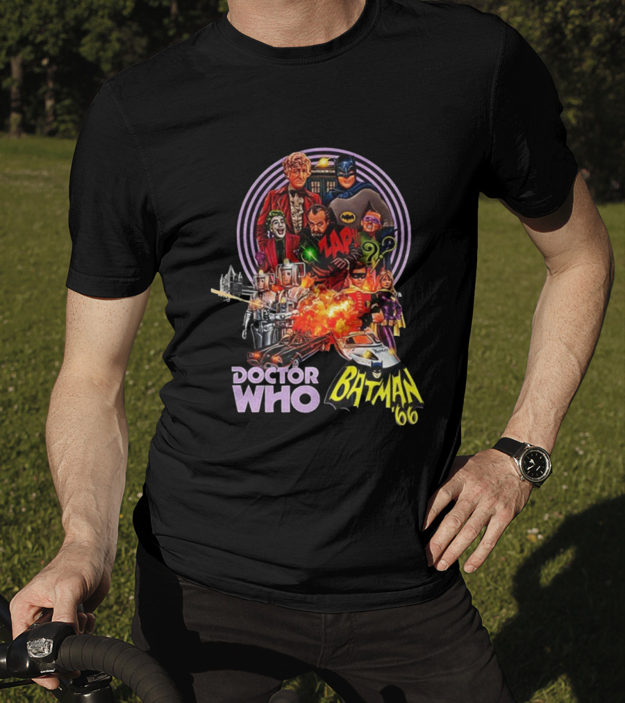 Doctor Who Batman '66 Crossover With Joker And Cybermen Explosions T-Shirt