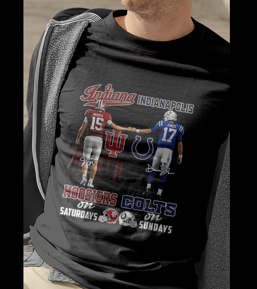 Indiana Hoosiers Saturdays Indianapolis Colts Sundays Signature Football Team Spirit T-Shirt