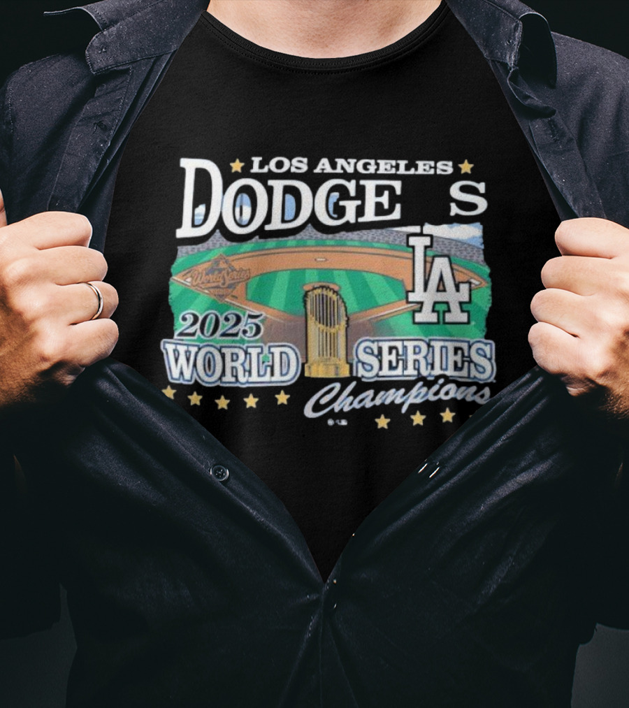 Los Angeles Dodgers 2025 World Series Champions LA Logo Stadium Imagery T-Shirt