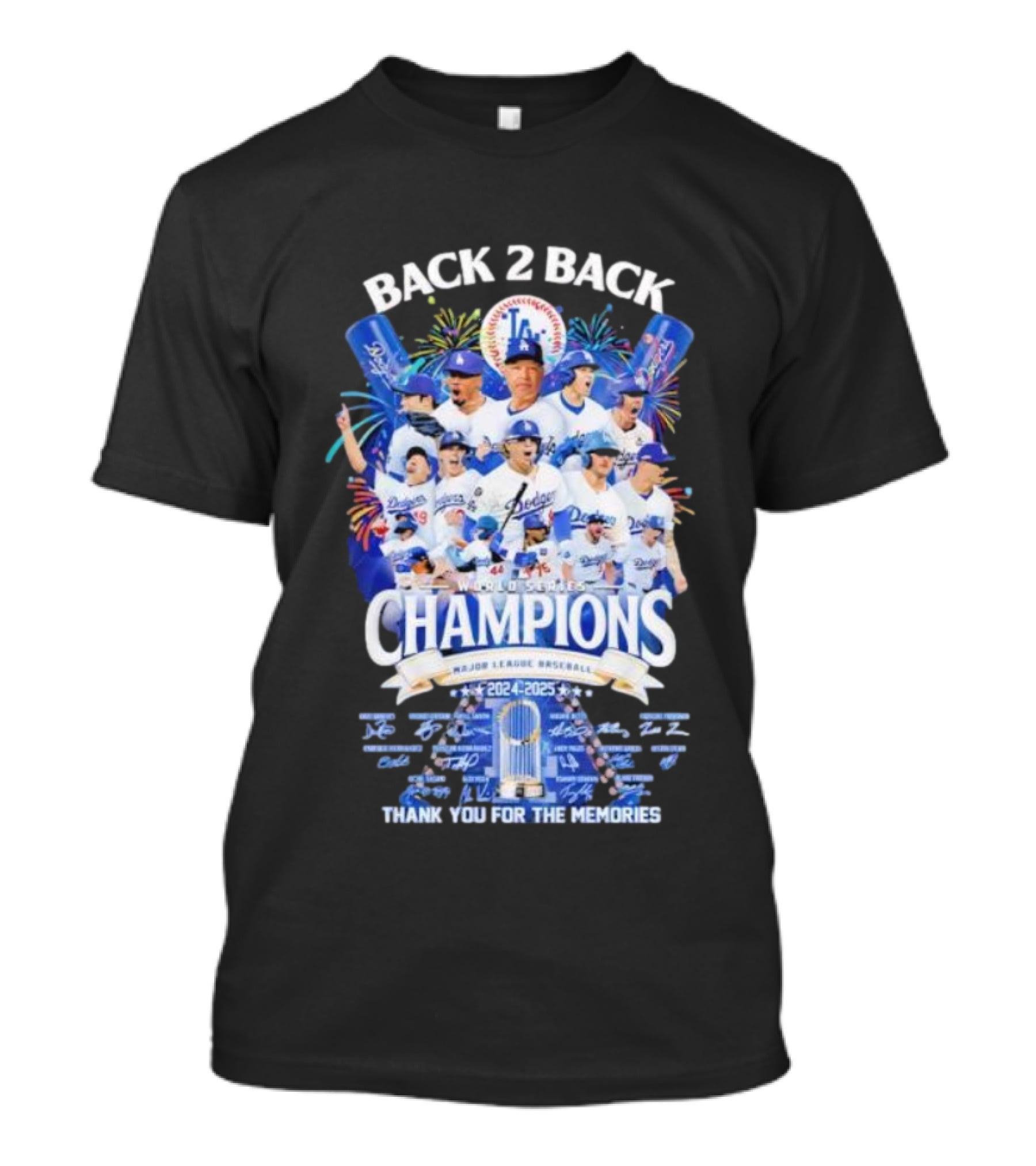 Back 2 Back Los Angeles Dodgers World Series Champions 2024-2025 Major League Baseball Thank You For The Memories T-Shirt