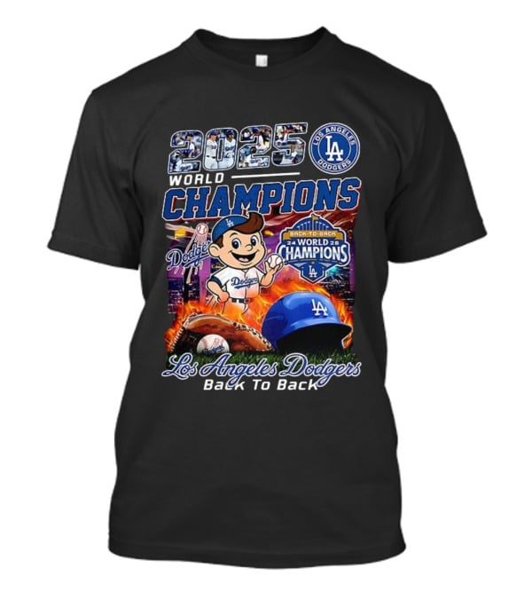 Los Angeles Dodgers 2025 Back To Back World Champions Dodgers Logo Baseball Gloves Helmet T-Shirt