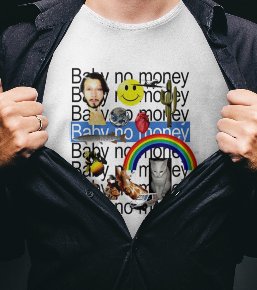 Baby No Money Smiley Face Rainbow Cat Cactus Heart Emojis T-Shirt