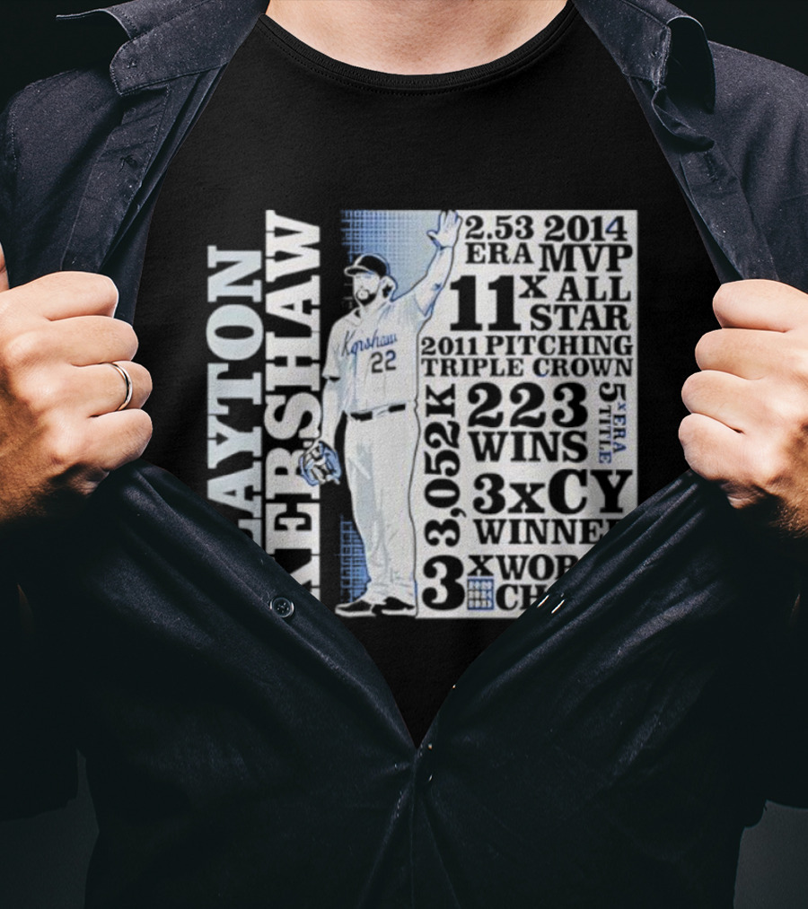 Clayton Kershaw 3x Cy Winner 3.052K 3x World Champ MVP 11x All-Star 223 Wins T-Shirt