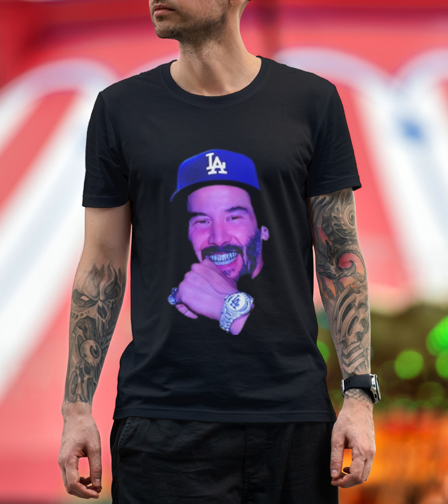 LA Dodgers Keanu Reeves Diamond Grill Bling T-Shirt