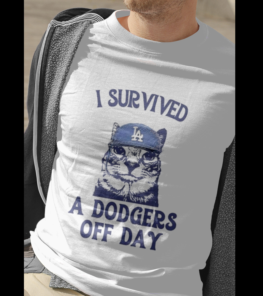 I Survived A Dodgers Off Day Cat Meme With Iconic Cap T-Shirt