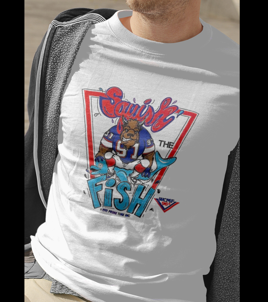 Buffalo Bills Squish The Fish 90s Vintage Cartoon 1991 1992 Football Retro T-Shirt