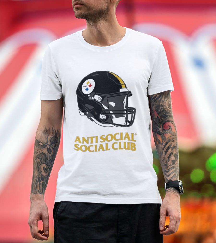 Anti Social Social Club Pittsburgh Steelers NFL Helmet Collaboration T-Shirt
