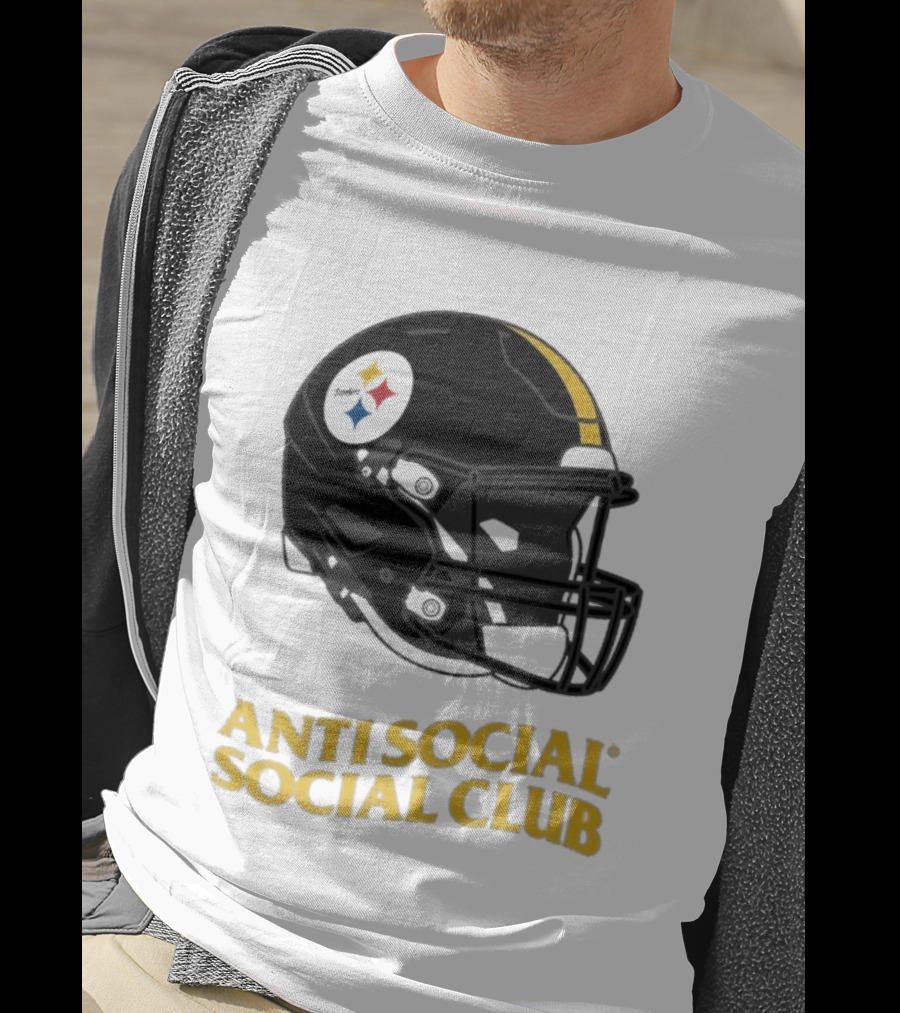 Anti Social Social Club Pittsburgh Steelers NFL Helmet Collaboration T-Shirt
