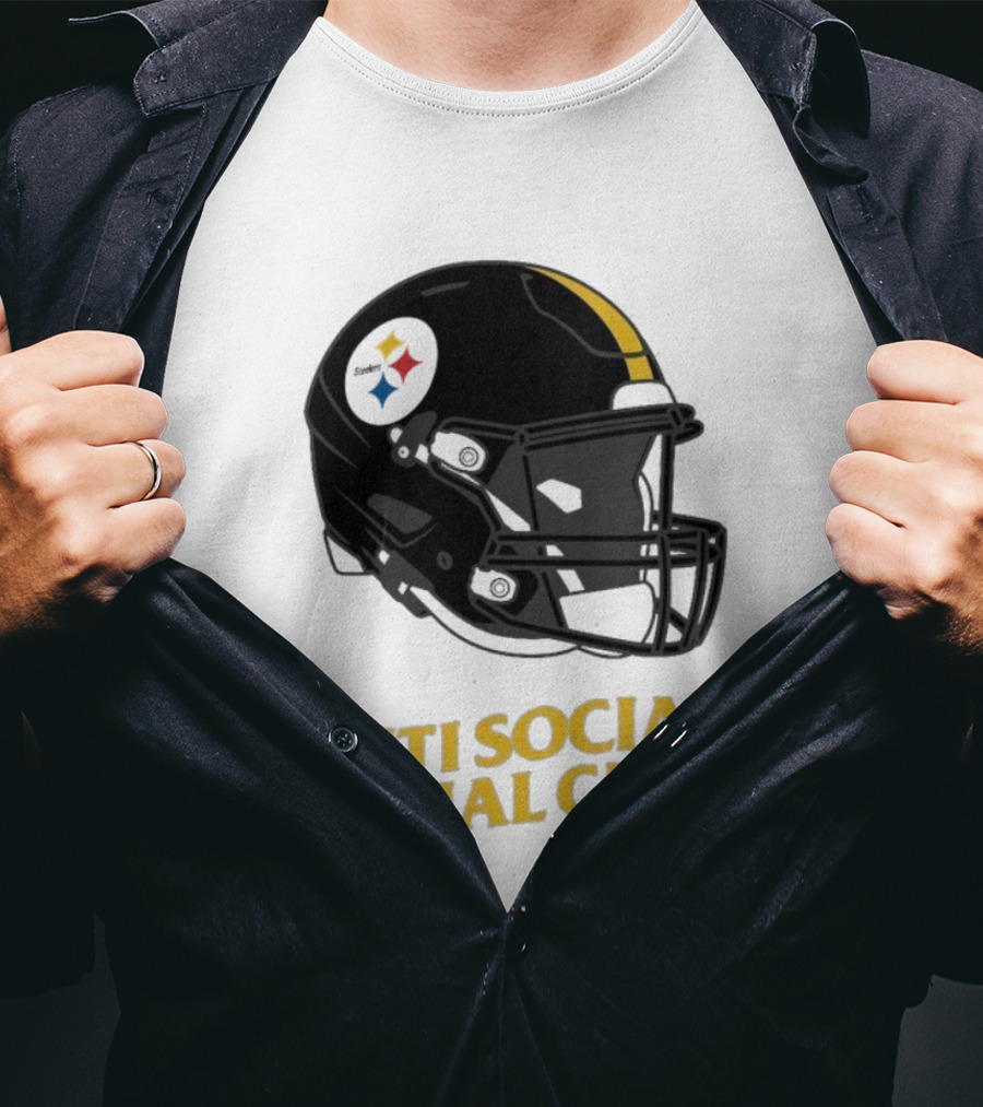 Anti Social Social Club Pittsburgh Steelers NFL Helmet Collaboration T-Shirt