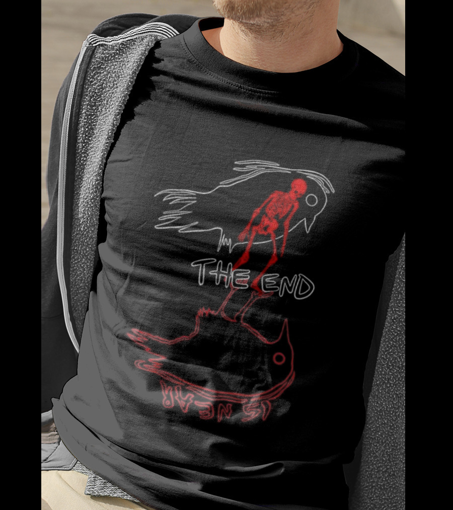 Skeleton The End Spooky Ghosts And Birds T-Shirt