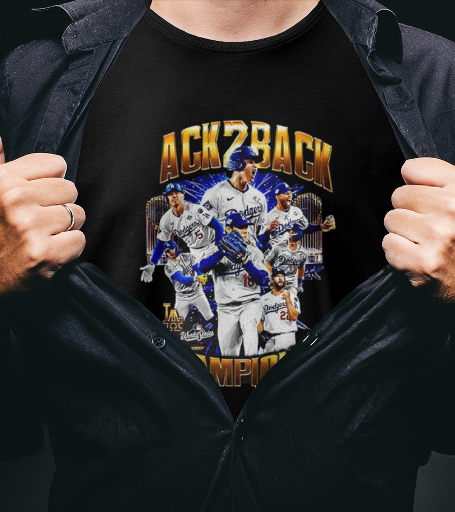 Los Angeles Dodgers World Series Back 2 Back Champions Player Trophy T-Shirt