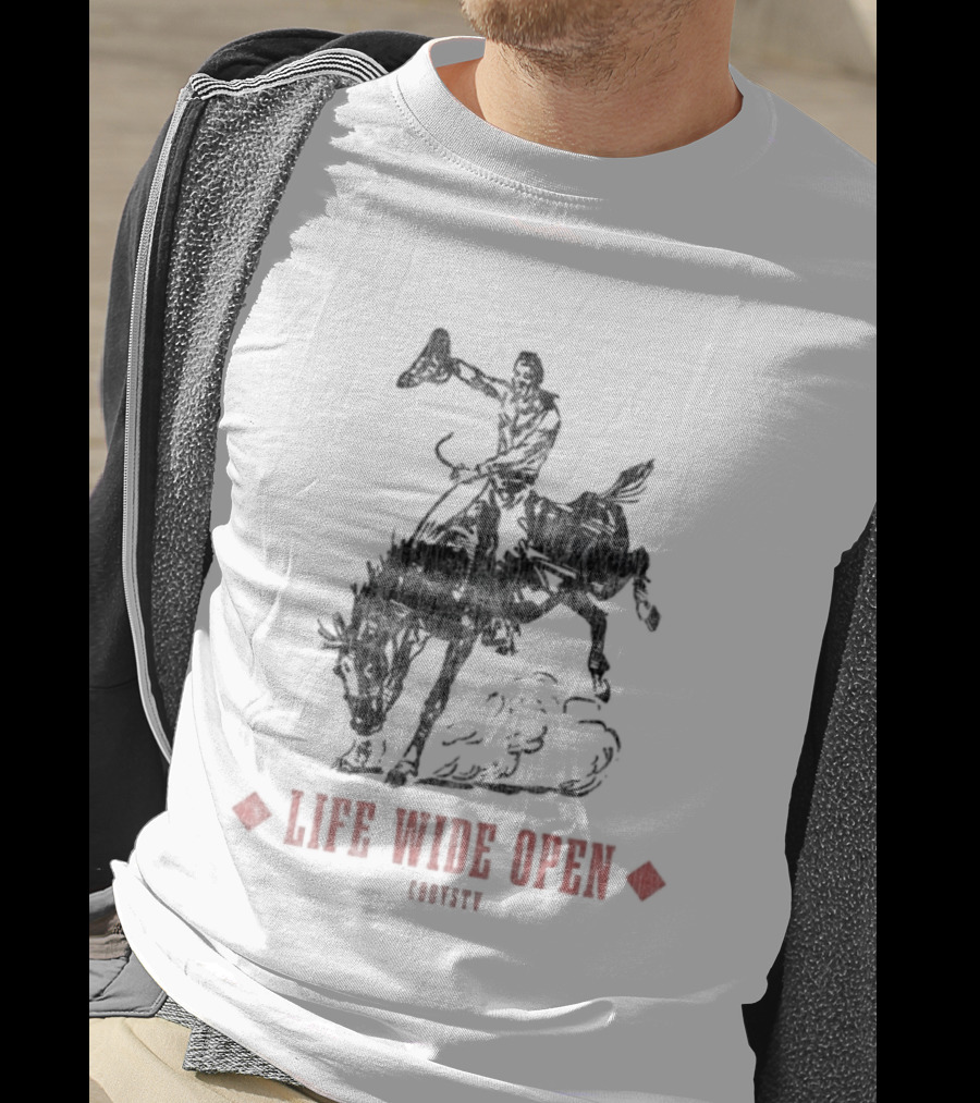 Cboystv Life Wide Open Cowboy Riding Bull T-Shirt