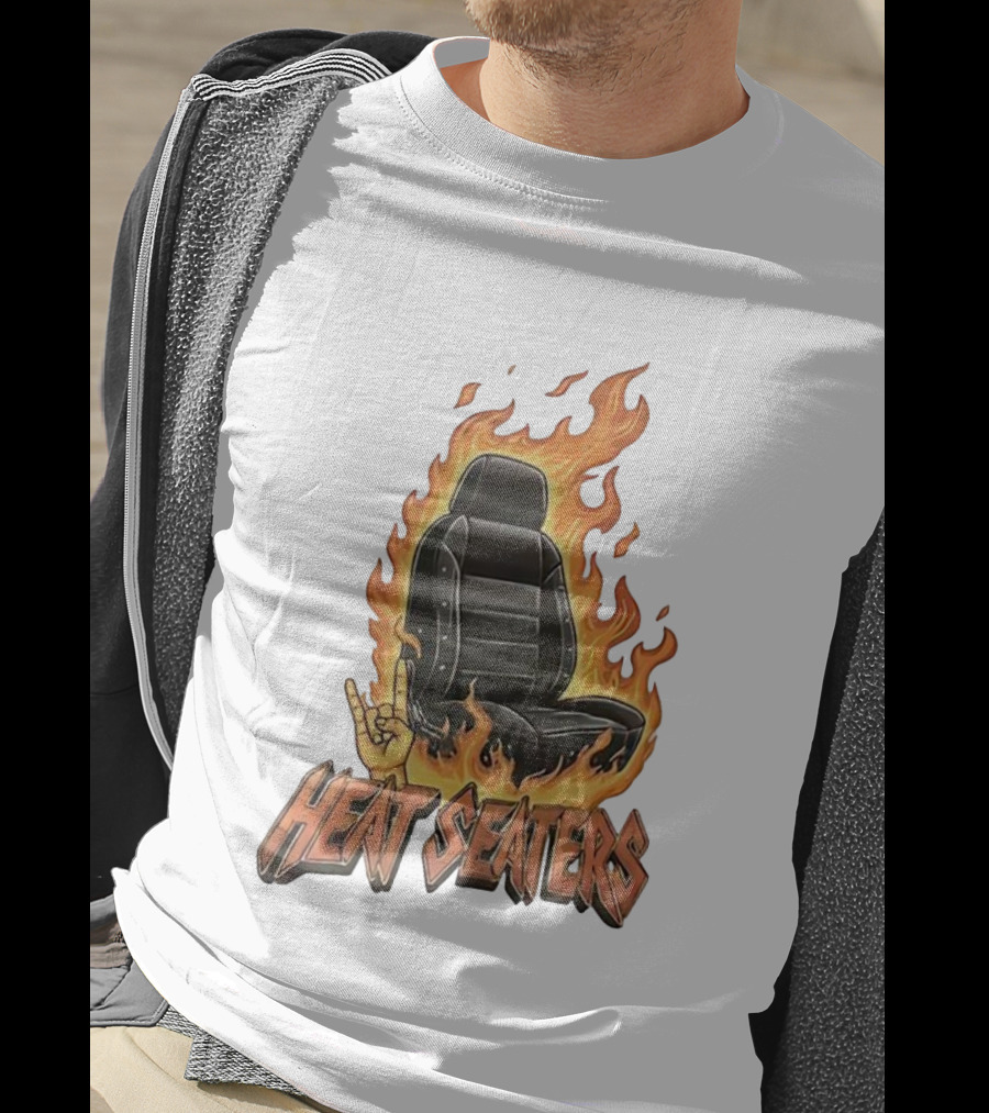 Heat Seaters Flaming Car Seat Rock Emoji T-Shirt