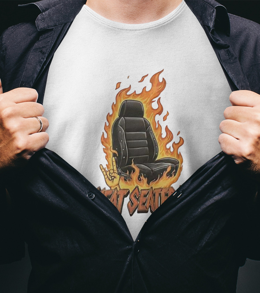 Heat Seaters Flaming Car Seat Rock Emoji T-Shirt