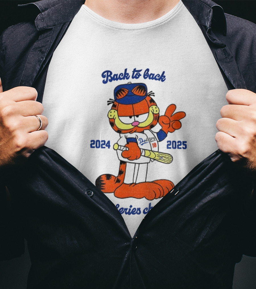 Back To Back Dodgers Orange Cat 2024 2025 World Series Champions T-Shirt