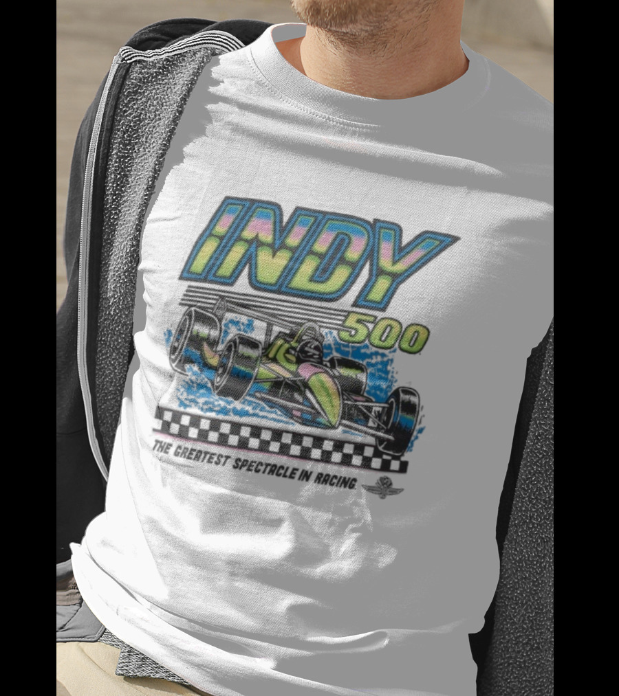 Indianapolis Motor Speedway Indy 500 Greatest Spectacle In Racing Neon Car T-Shirt