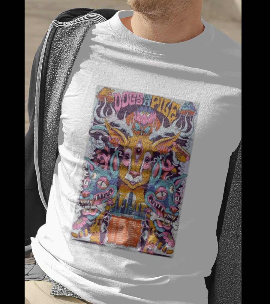 Dogs In A Pile Midwest Tour 2025 Chris Gipple Psychedelic Art Chicago Grand Rapids Detroit Autumn T-Shirt