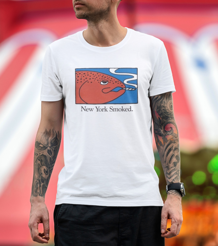 New York Smoked Fish OnlyNY Salmon Illustration Blue Background T-Shirt