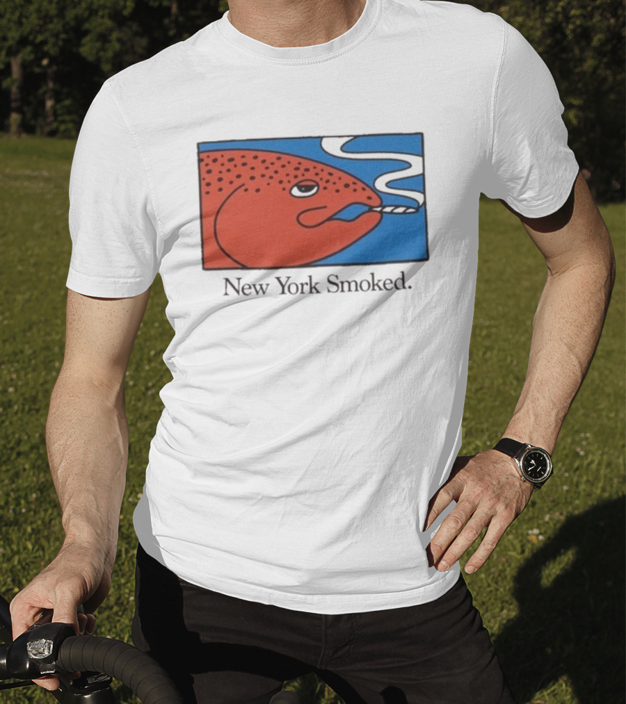New York Smoked Fish OnlyNY Salmon Illustration Blue Background T-Shirt