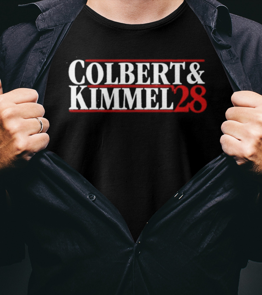 Colbert & Kimmel ’28 Red White Bold Lettering T-Shirt
