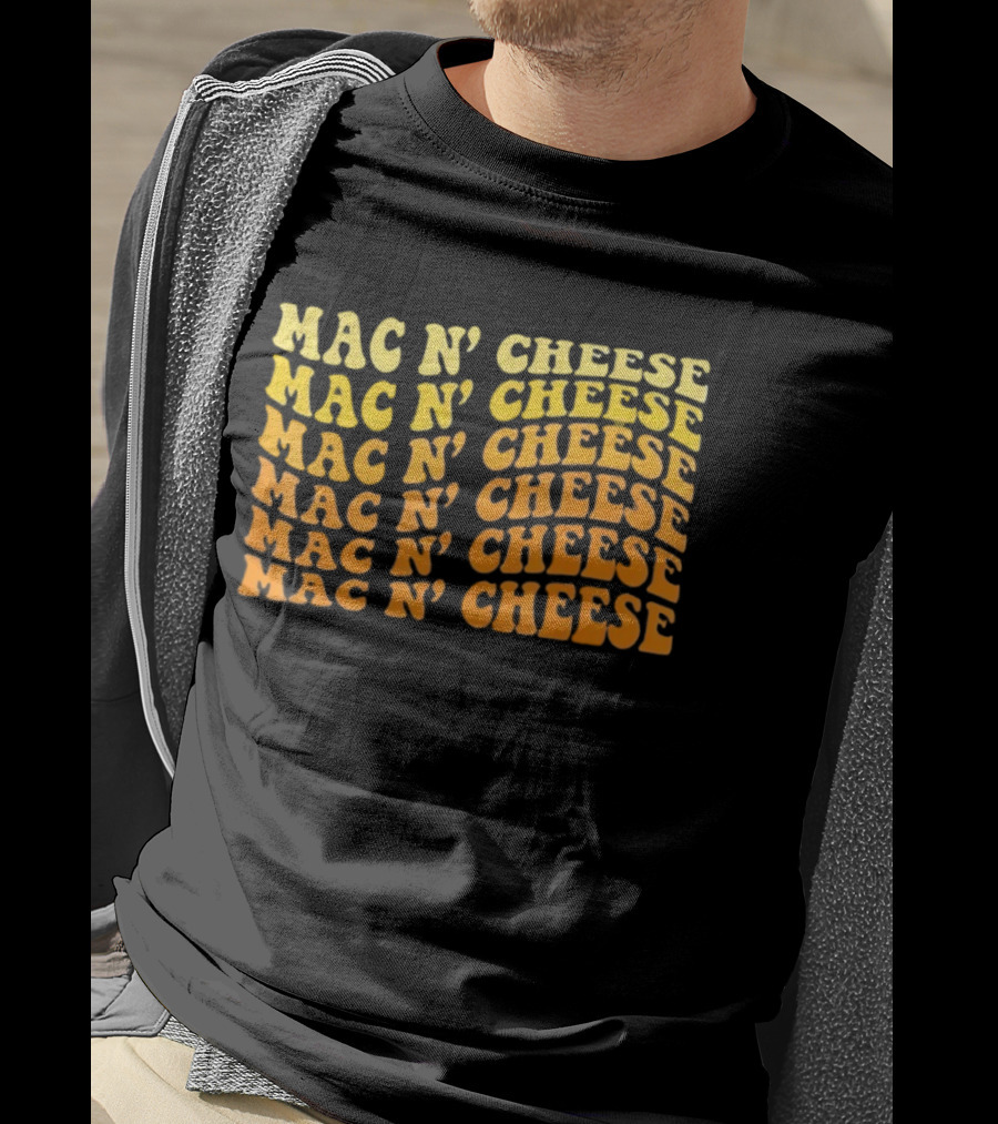 Mac N’ Cheese Repeated Text Pattern Graphic T-Shirt