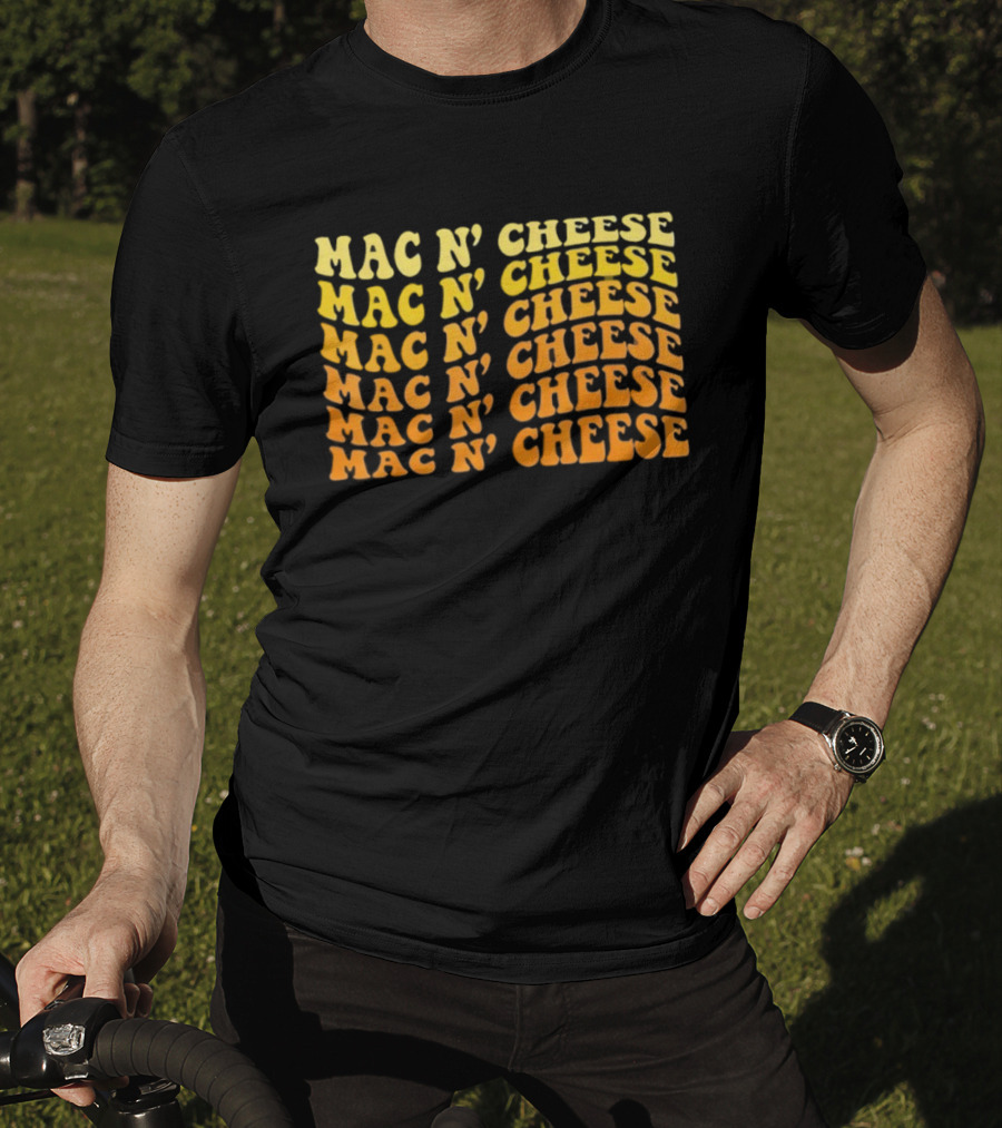 Mac N’ Cheese Repeated Text Pattern Graphic T-Shirt