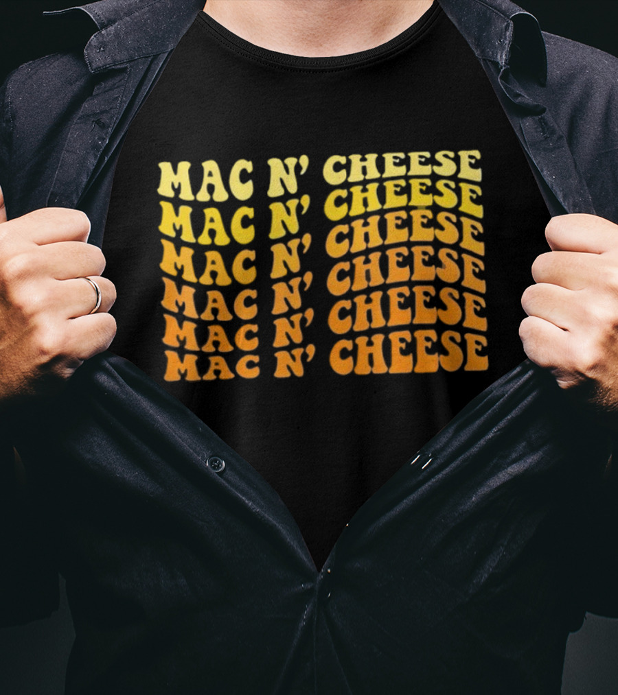 Mac N’ Cheese Repeated Text Pattern Graphic T-Shirt