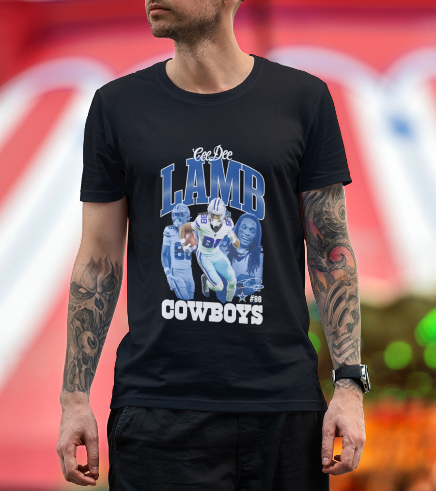 CeeDee Lamb Dallas Cowboys 88 NFL Outerstuff Triple Photo Style T-Shirt