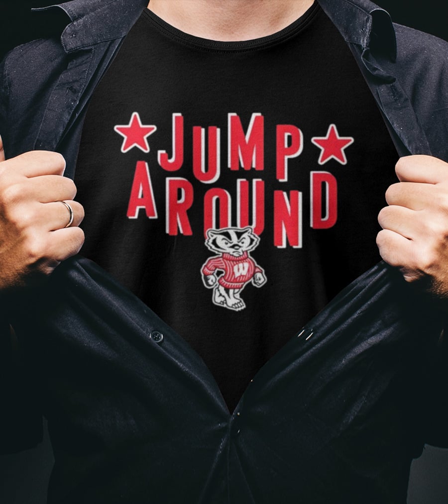 Wisconsin Badgers Jump Around Bucky Badger Stars T-Shirt