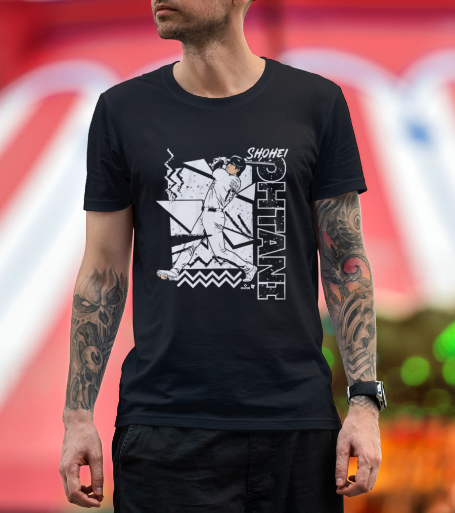 Shohei Ohtani 90s Style Retro Baseball Tribute With Vibrant Geometric Background T-Shirt