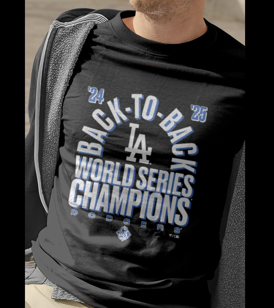 Los Angeles Dodgers 24 25 Back To Back World Series Champions LA Logo T-Shirt