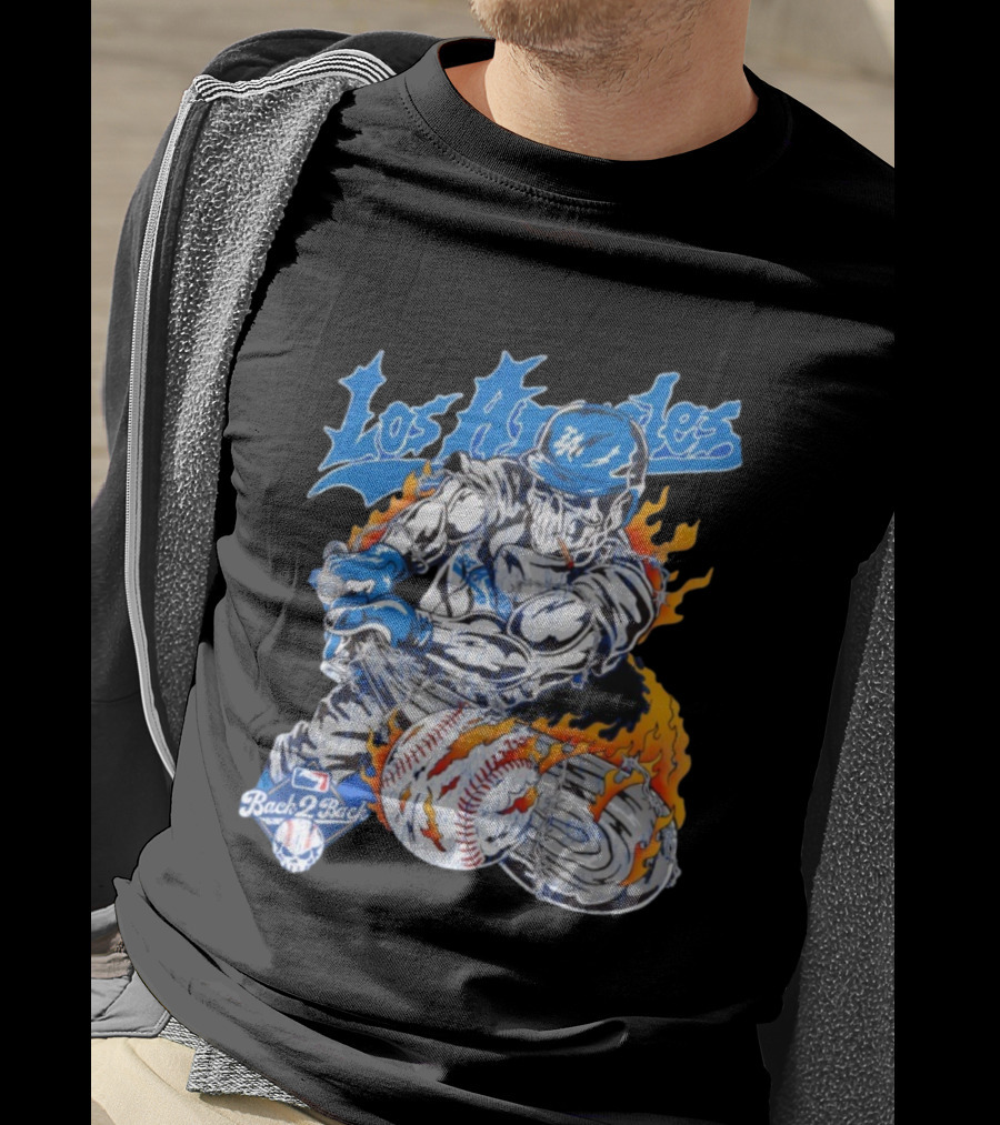Warren Lotas Back 2 Back Los Angeles Dodgers MLB Skull Baseball Flame Design T-Shirt