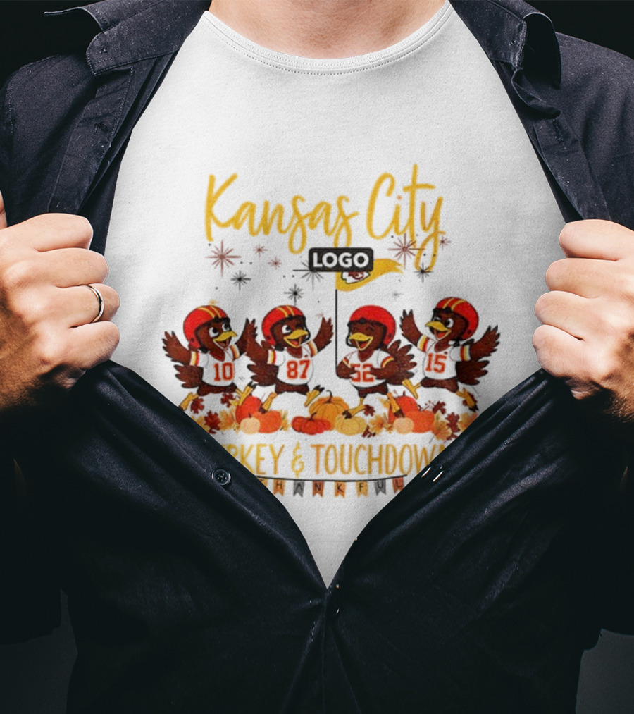 Kansas City Chiefs Turkey And Touchdowns NFL Thanksgiving Football T-Shirt