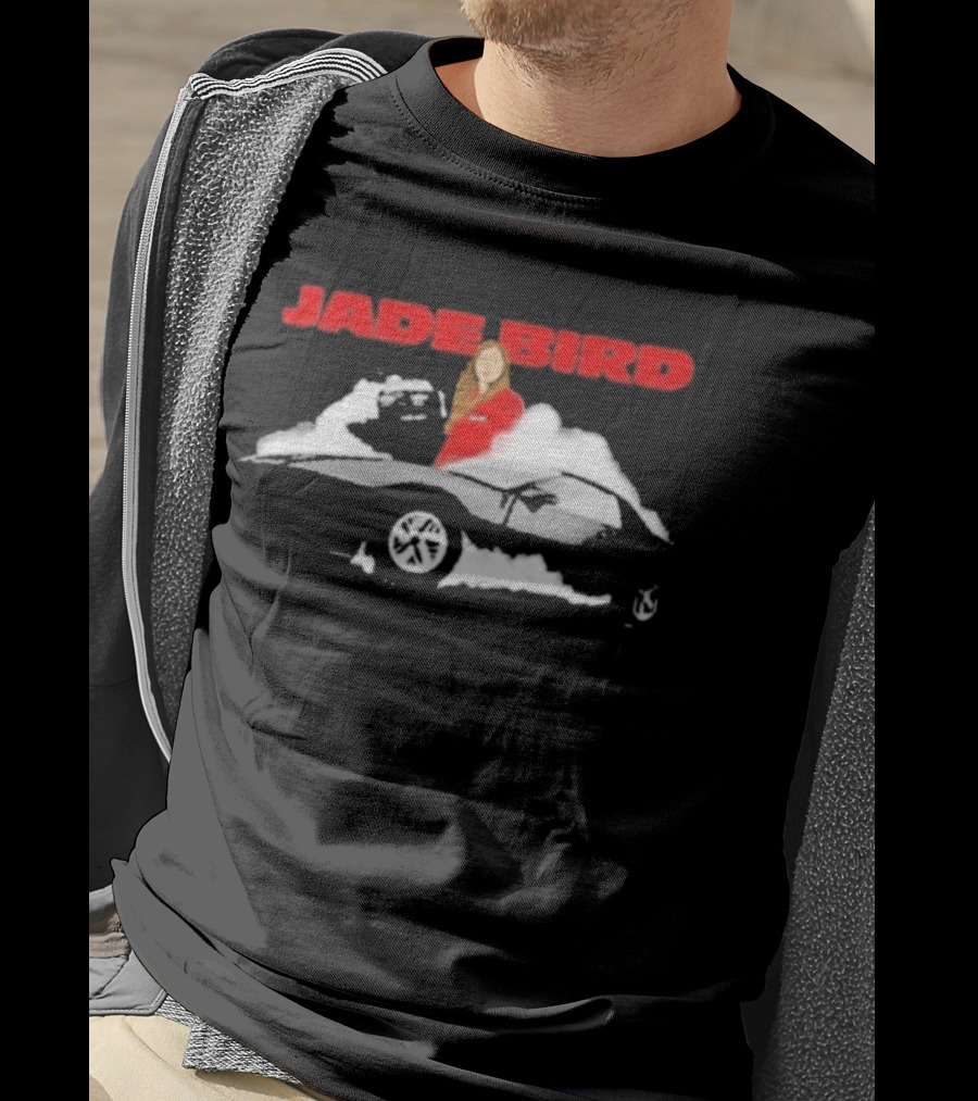 Jade Bird Red Attire Woman With Car And Clouds T-Shirt