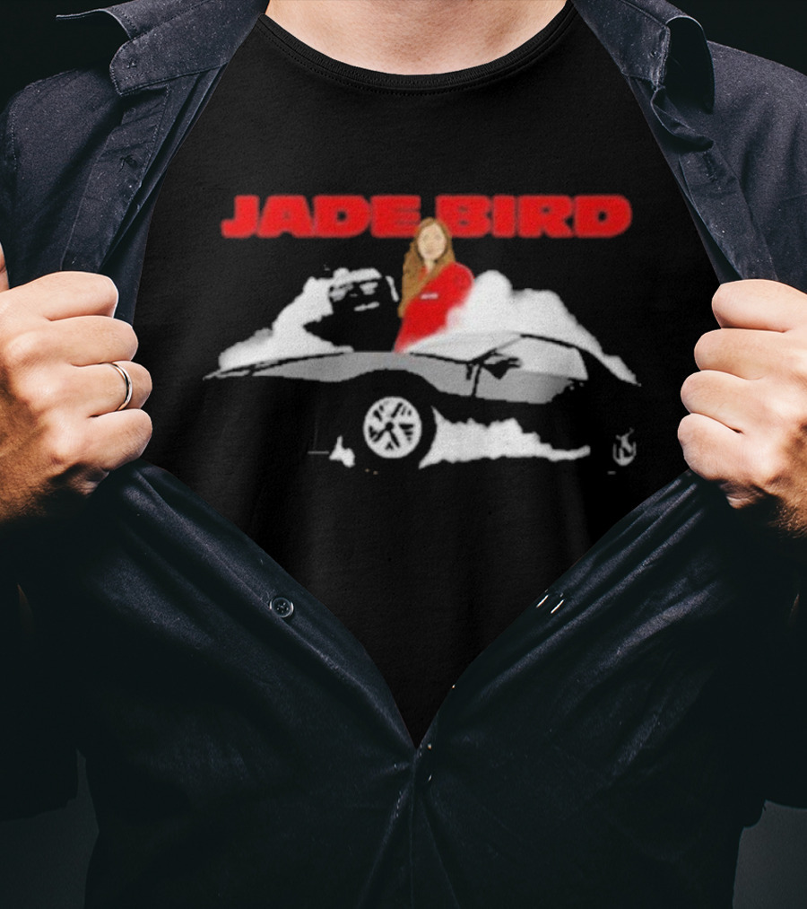 Jade Bird Red Attire Woman With Car And Clouds T-Shirt