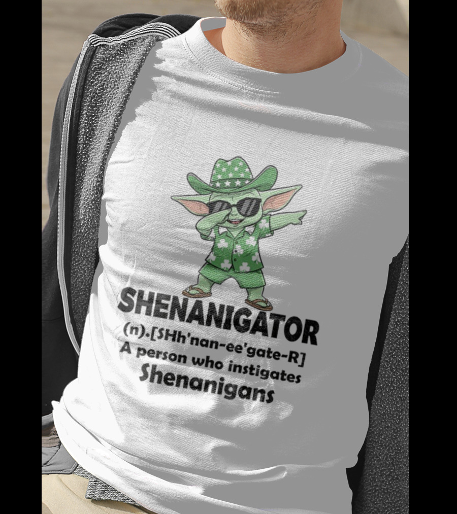 Shenanigator Baby Yoda Leprechaun Outfit Dabbing Fun Instigates Shenanigans T-Shirt