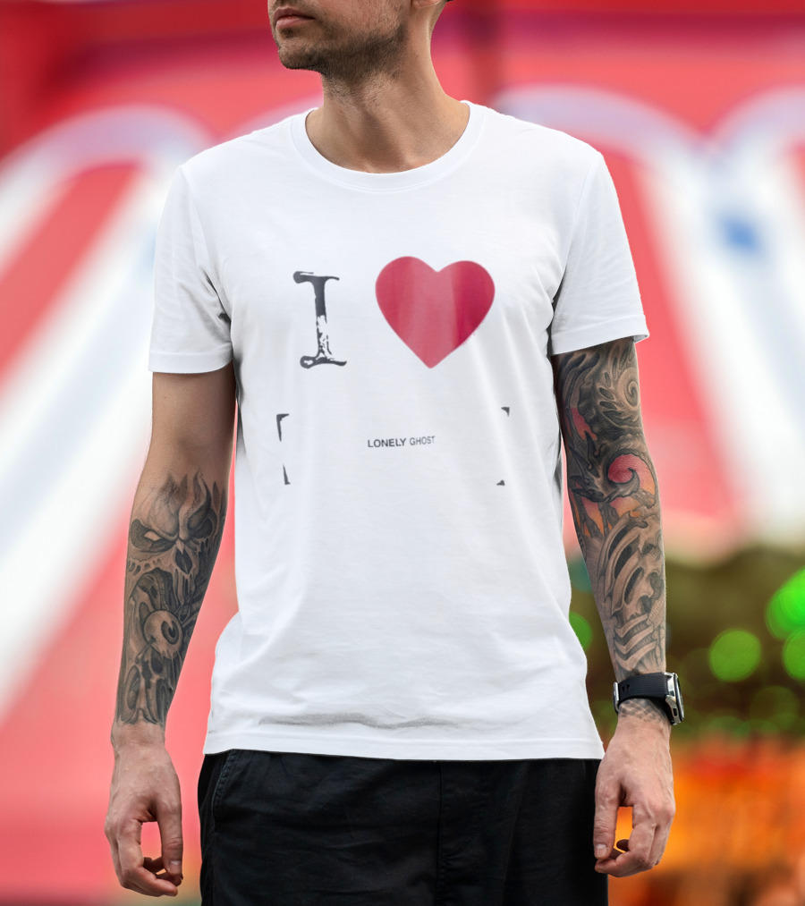 I Love Lonely Ghost Heart Stamp T-Shirt