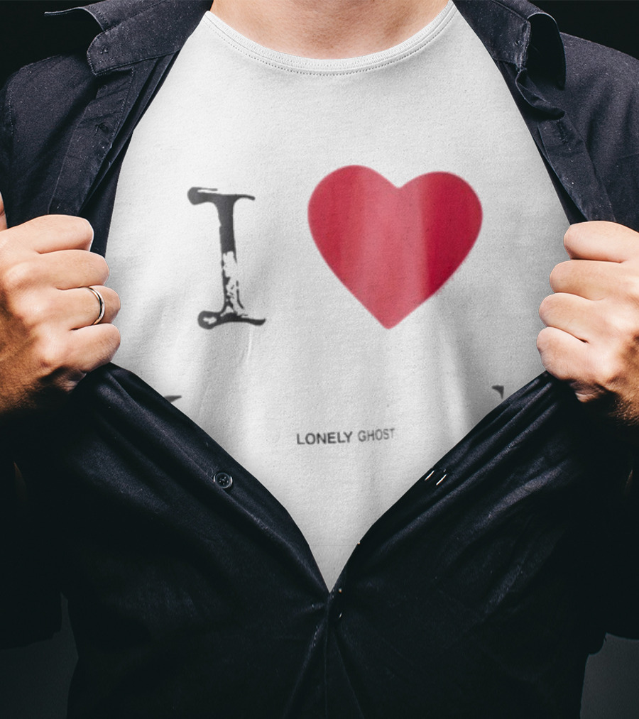 I Love Lonely Ghost Heart Stamp T-Shirt