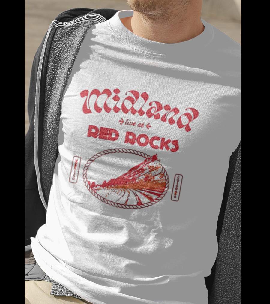 Midland Live At Red Rocks Morrison Colorado Oval Rope And Red Mountain Scene T-Shirt