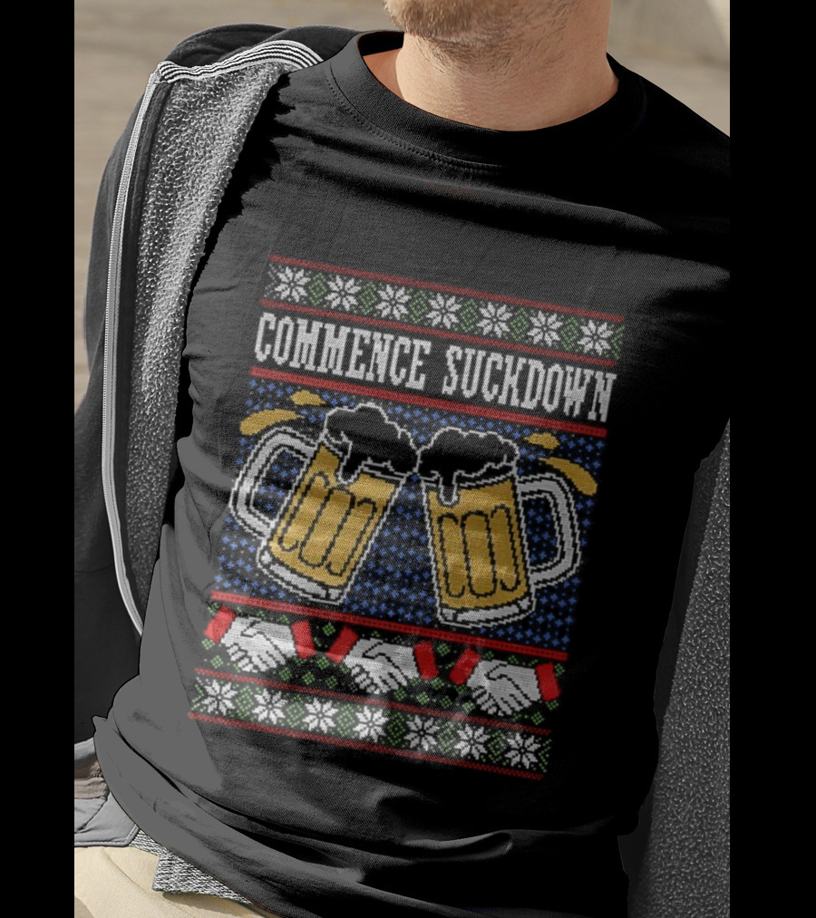 Commence Suckdown Beer Glasses Christmas Festive Cheers T-Shirt