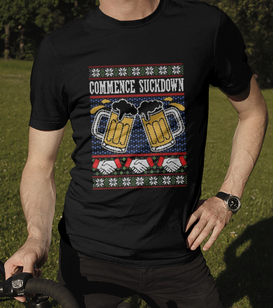 Commence Suckdown Beer Glasses Christmas Festive Cheers T-Shirt
