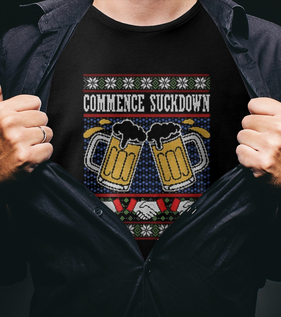 Commence Suckdown Beer Glasses Christmas Festive Cheers T-Shirt