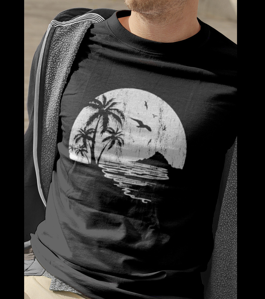 High Potential Morgan Moon Beach Palm Tree Coastal Sunset Scene Silhouette T-Shirt