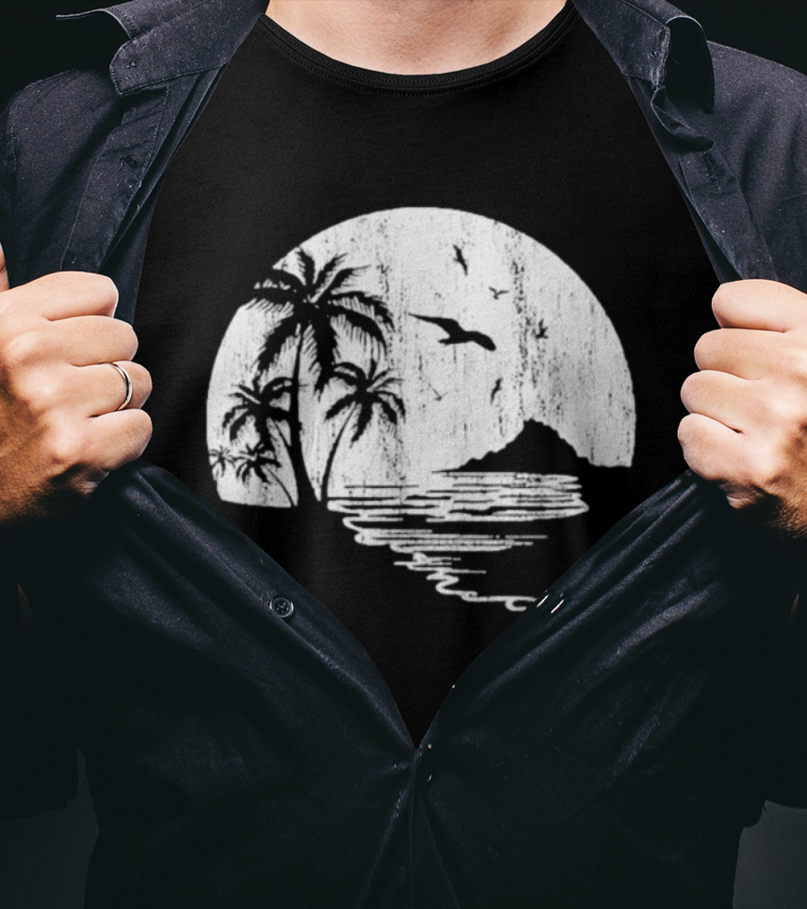 High Potential Morgan Moon Beach Palm Tree Coastal Sunset Scene Silhouette T-Shirt